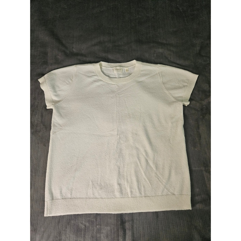 Cyrus Womens Short Sleeve Knit Sweater Cream White Crew Neck Size Medium